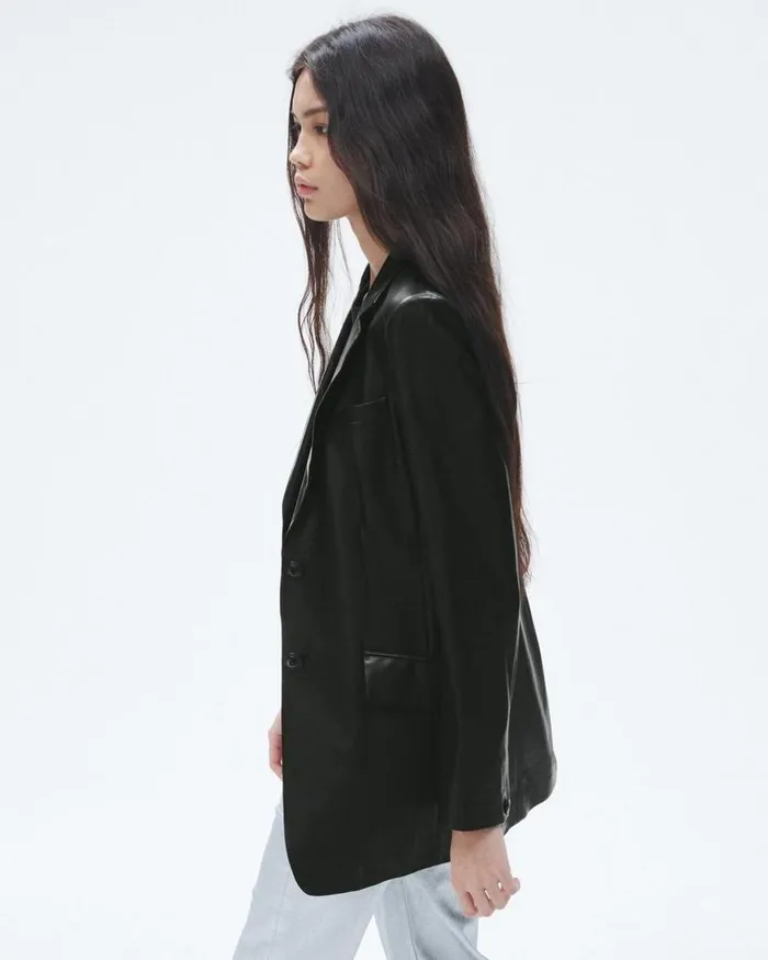 Women Blazers 038 Vests Rag 038 Bone Charles Leather Blazer Black