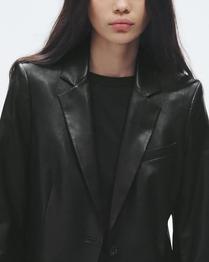 Women Blazers 038 Vests Rag 038 Bone Charles Leather Blazer Black