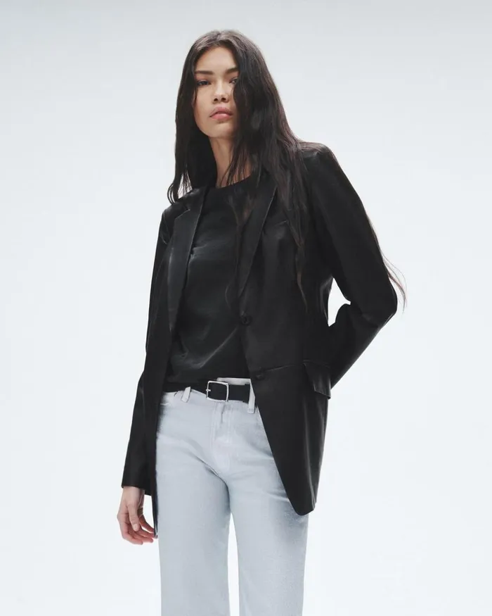 Women Blazers 038 Vests Rag 038 Bone Charles Leather Blazer Black