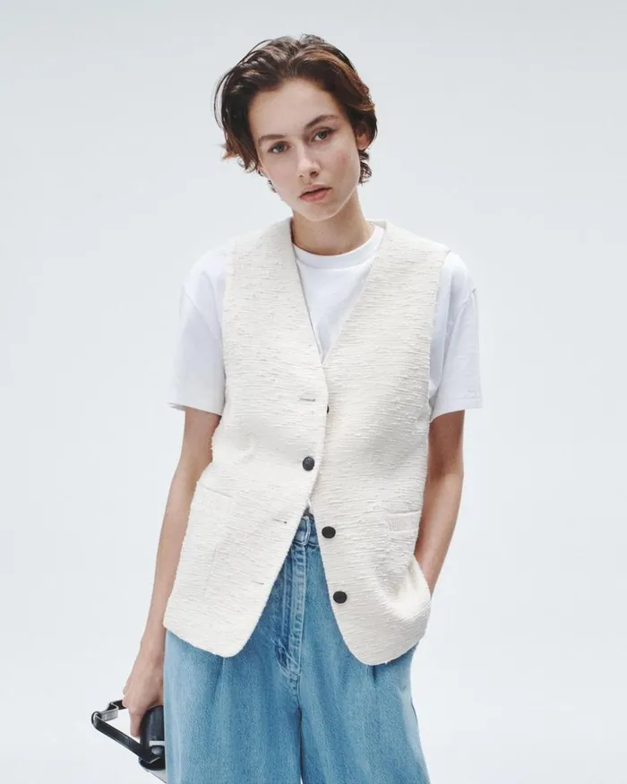 Women Blazers 038 Vests Rag 038 Bone Charlotte Italian Tweed Vest Ivory