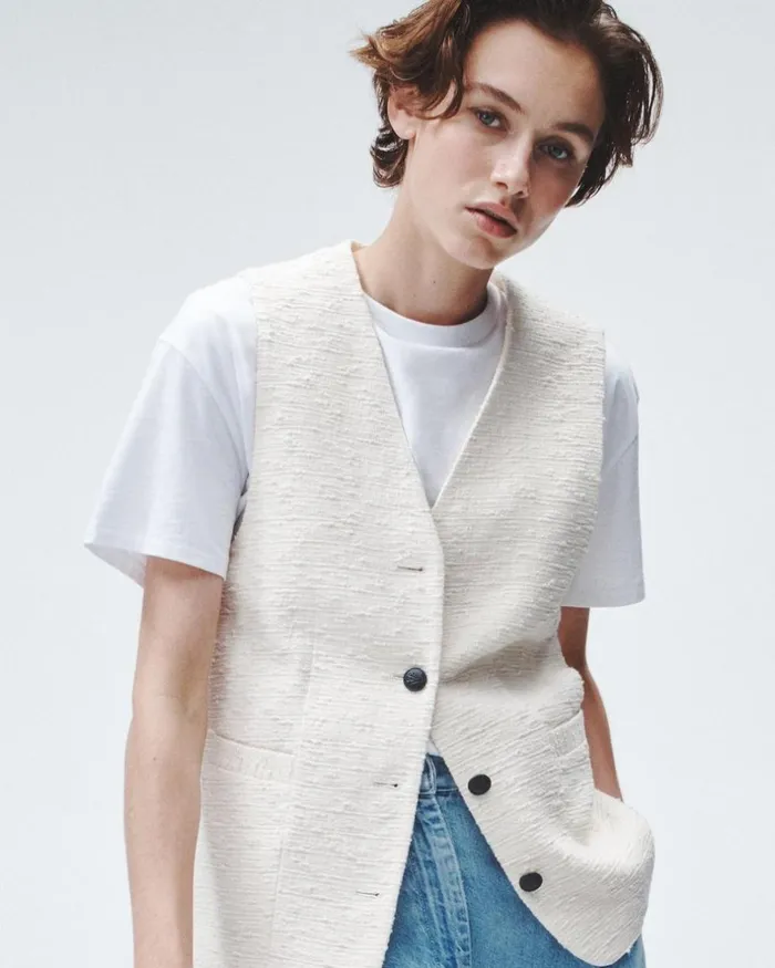 Women Blazers 038 Vests Rag 038 Bone Charlotte Italian Tweed Vest Ivory