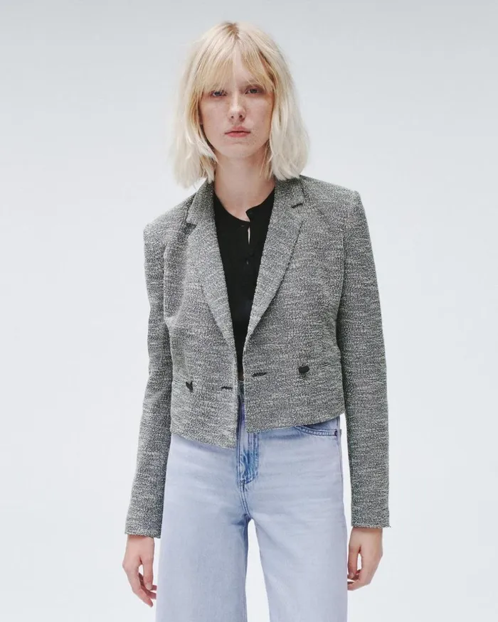Women Blazers 038 Vests Rag 038 Bone Josie Italian Tweed Blazer Navy White Muti