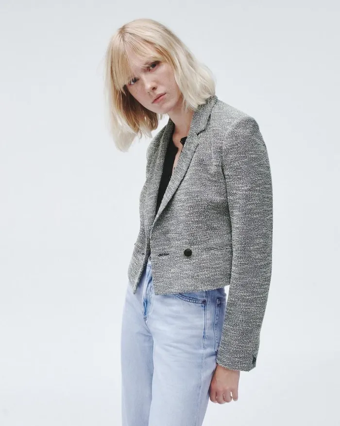 Women Blazers 038 Vests Rag 038 Bone Josie Italian Tweed Blazer Navy White Muti