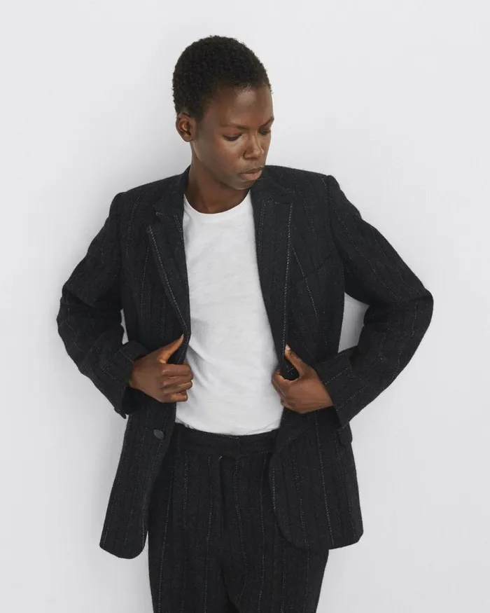 Women Blazers 038 Vests Rag 038 Bone Laurence Striped Wool Blazer Grey Stripe