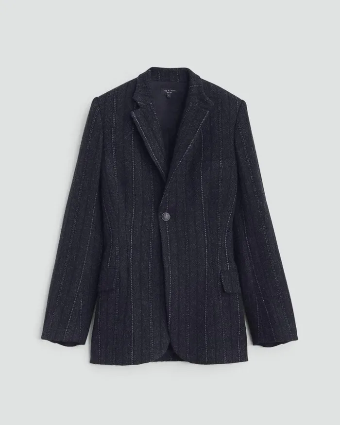 Women Blazers 038 Vests Rag 038 Bone Laurence Striped Wool Blazer Grey Stripe