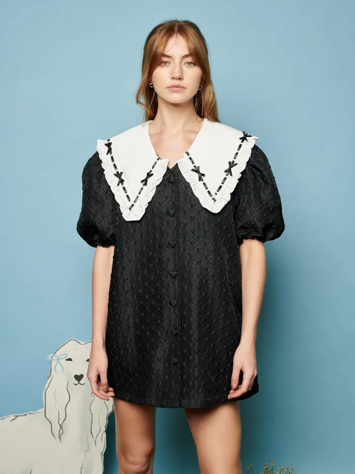 Women Bonnie Bow Collar Dress Coal Black Sister Jane Dresses
