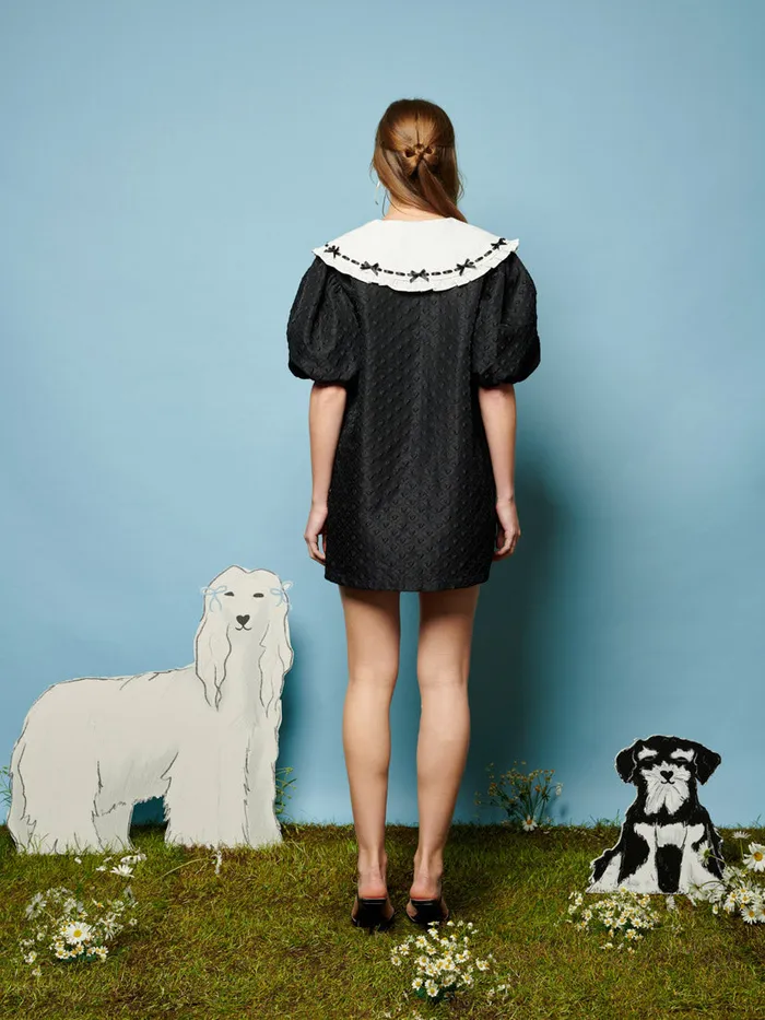 Women Bonnie Bow Collar Dress Coal Black Sister Jane Dresses