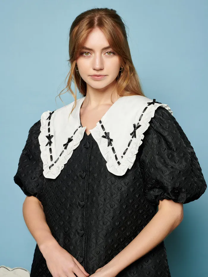Women Bonnie Bow Collar Dress Coal Black Sister Jane Dresses