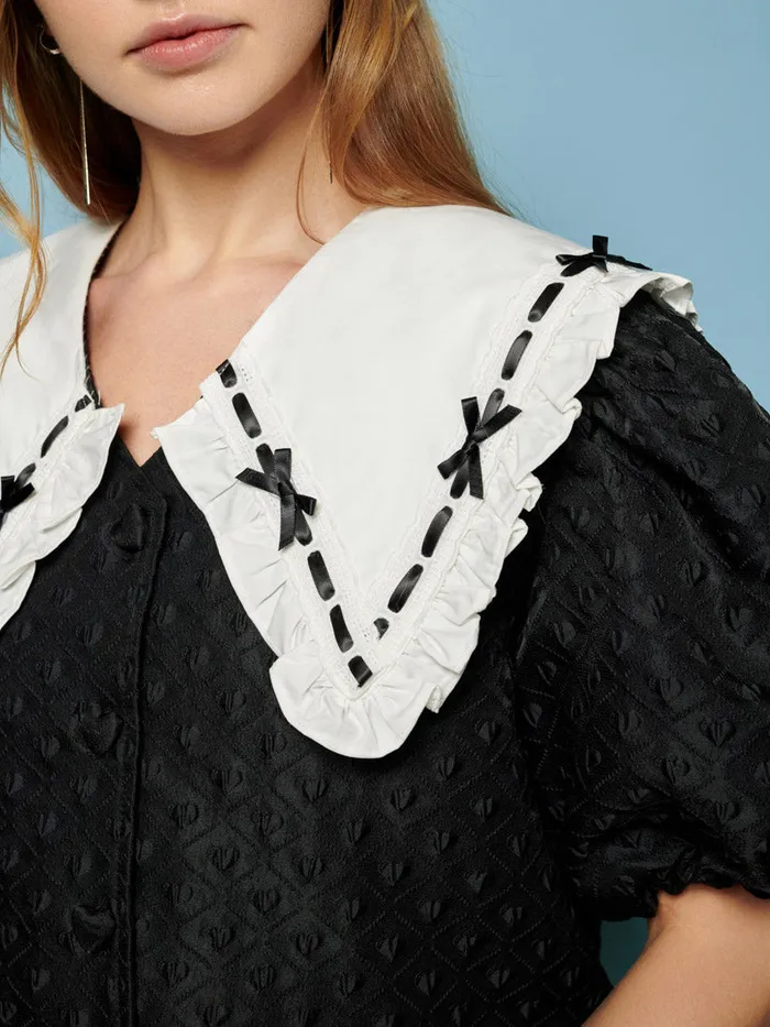 Women Bonnie Bow Collar Dress Coal Black Sister Jane Dresses