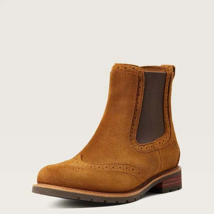 Women Booties Ariat Wexford Brogue Waterproof Chelsea Boot Weathered Honey