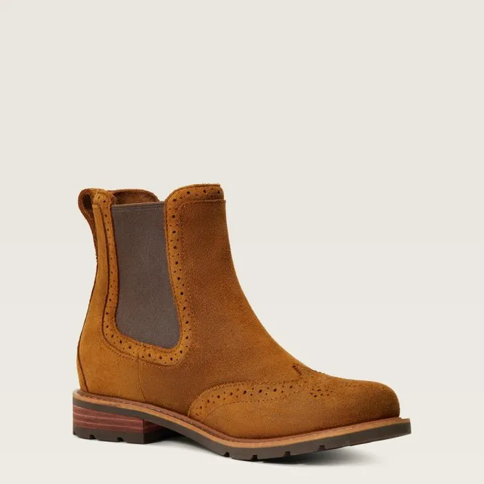 Women Booties Ariat Wexford Brogue Waterproof Chelsea Boot Weathered Honey