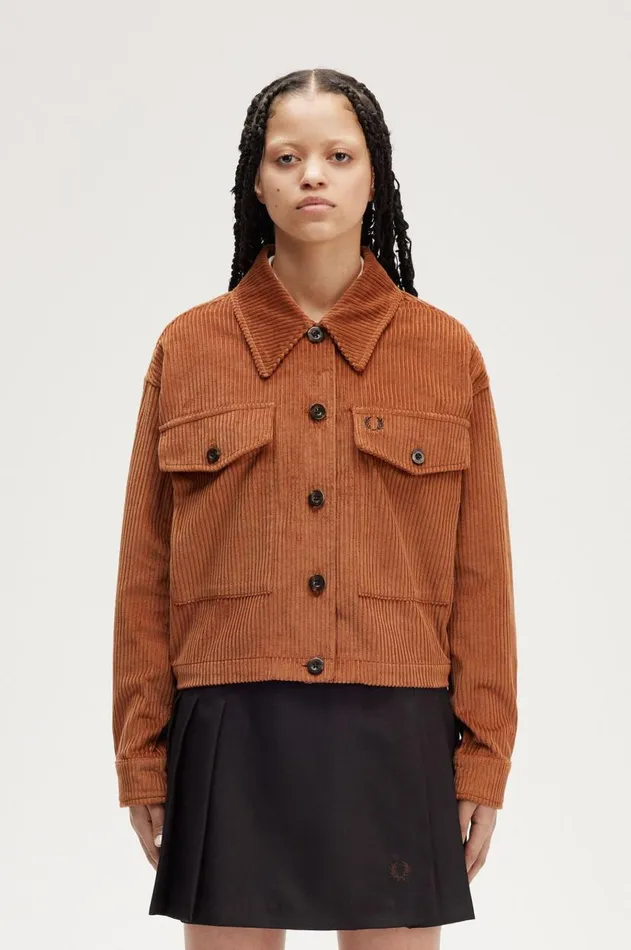 Women Coats and Jackets Fred Perry Cord Overshirt Marmalade