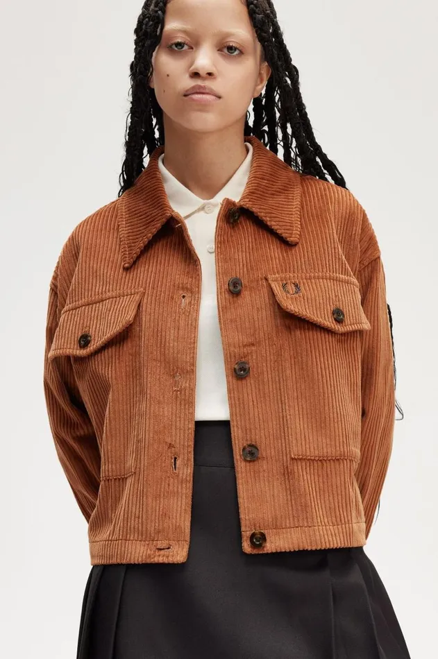 Women Coats and Jackets Fred Perry Cord Overshirt Marmalade
