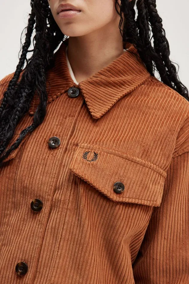 Women Coats and Jackets Fred Perry Cord Overshirt Marmalade