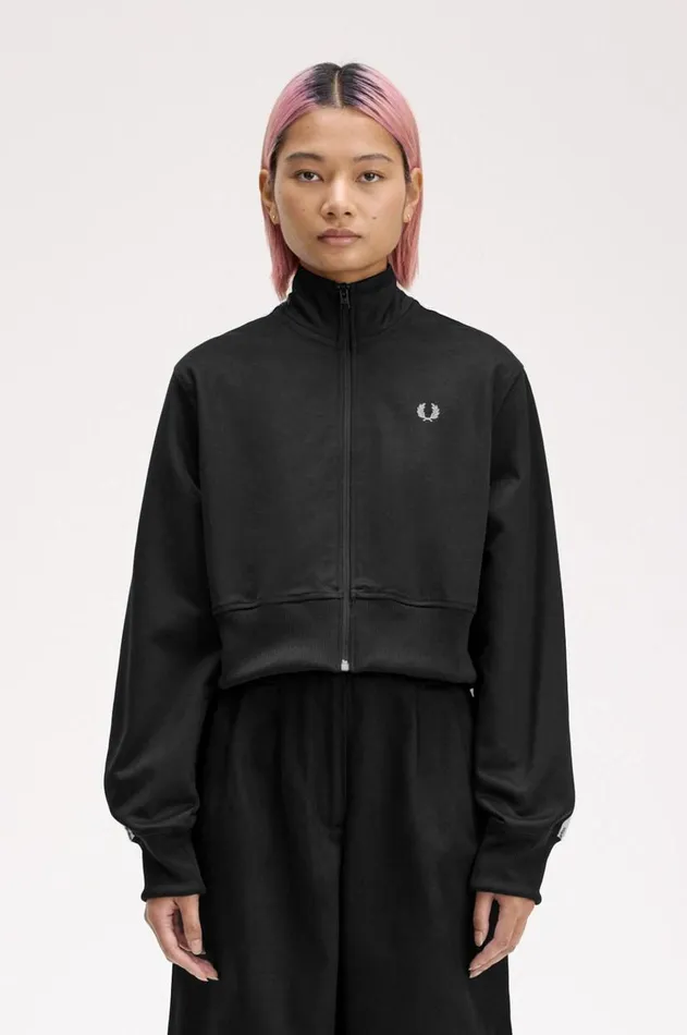 Women Coats and Jackets Fred Perry Cropped Taped Track Jacket Black