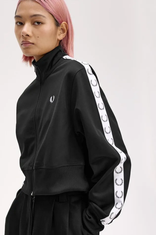 Women Coats and Jackets Fred Perry Cropped Taped Track Jacket Black