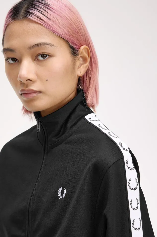 Women Coats and Jackets Fred Perry Cropped Taped Track Jacket Black