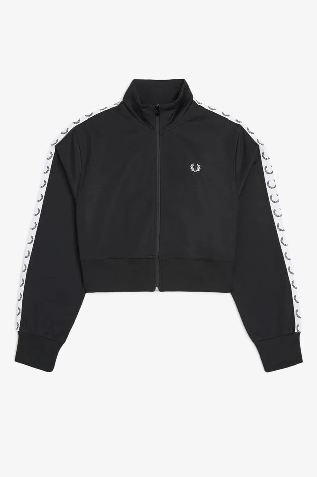 Women Coats and Jackets Fred Perry Cropped Taped Track Jacket Black