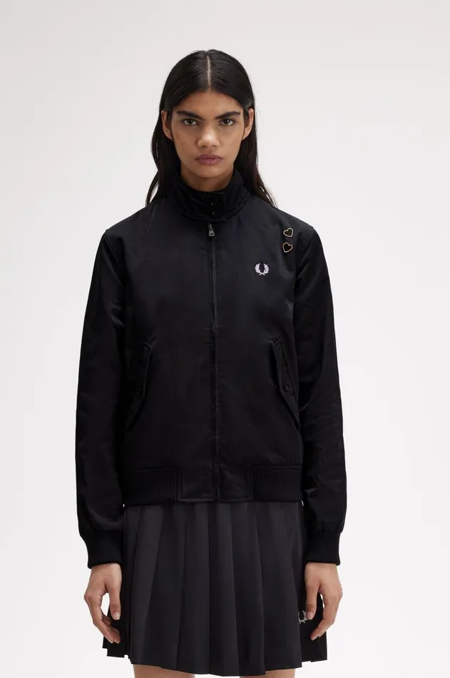 Women Coats and Jackets Fred Perry ZipThrough Satin Jacket Black