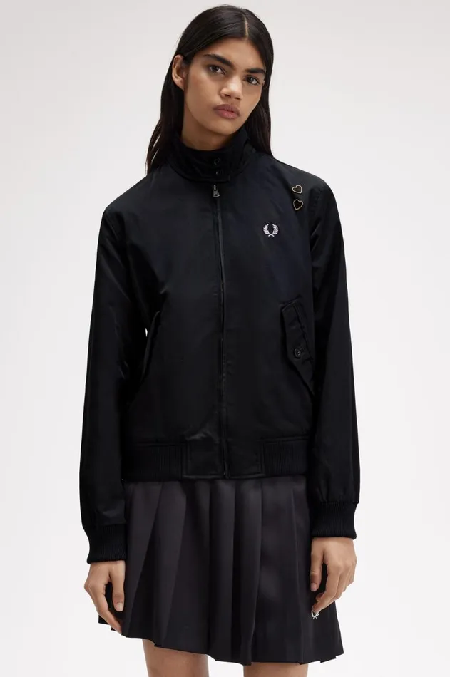 Women Coats and Jackets Fred Perry ZipThrough Satin Jacket Black