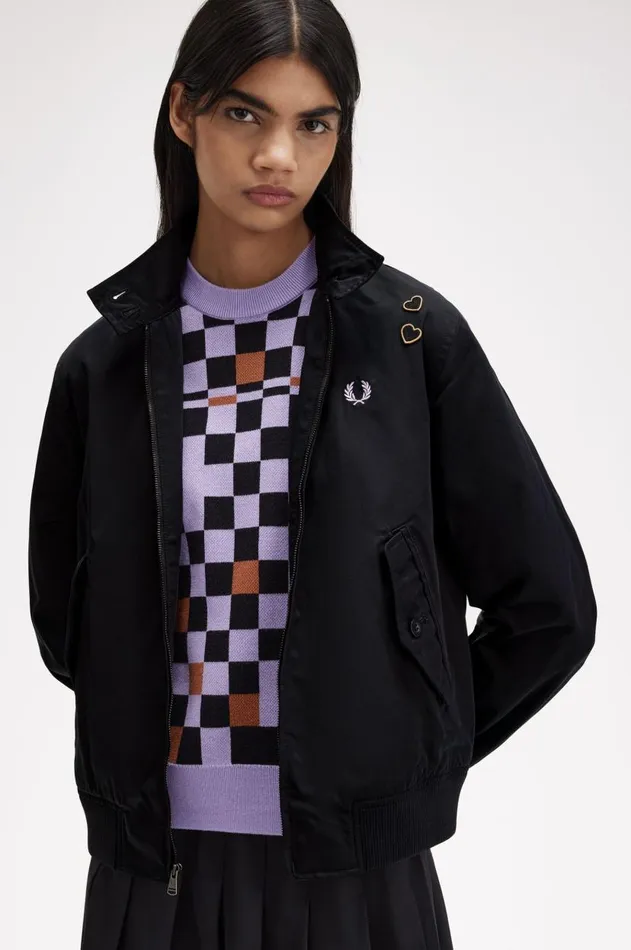 Women Coats and Jackets Fred Perry ZipThrough Satin Jacket Black