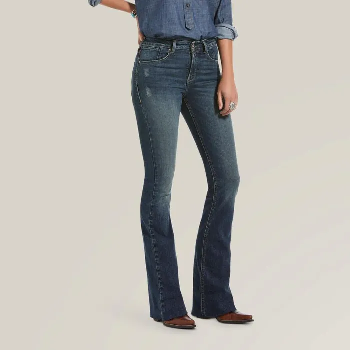 Women Denim Ariat Premium High Rise Flare Jean Blue Lake