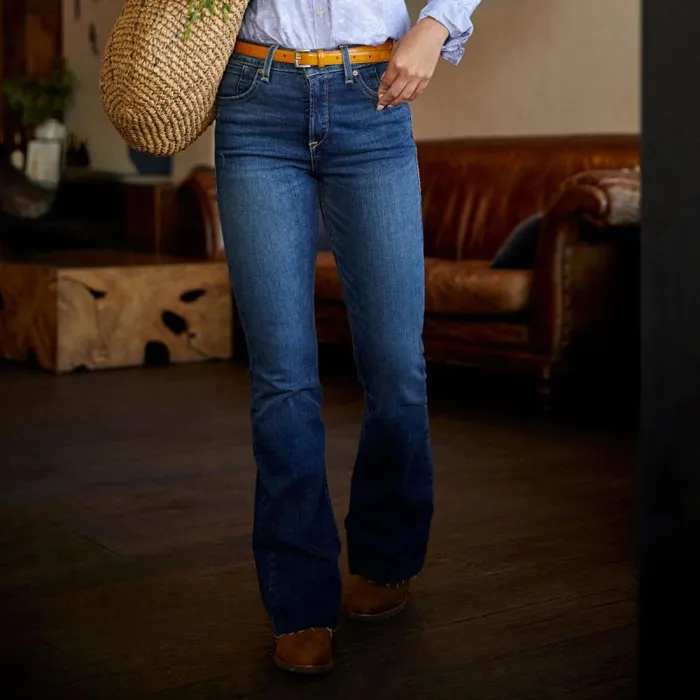 Women Denim Ariat Premium High Rise Flare Jean Blue Lake