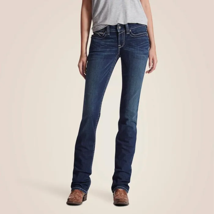 Women Denim Ariat REAL Mid Rise Stretch Icon Stackable Straight Leg Jean Ocean