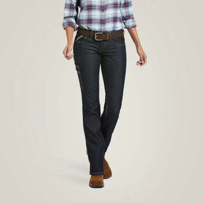 Women Denim Ariat Rebar DuraStretch Raven Straight Leg Jean Rinse