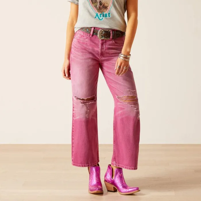 Women Denim Ariat Ultra High Rise Tomboy Wide Pink