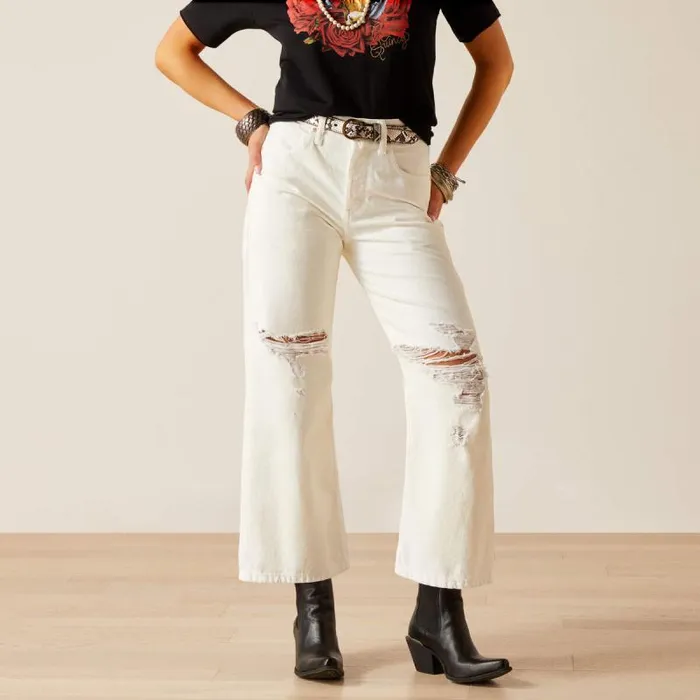 Women Denim Ariat Ultra High Rise Tomboy Wide White