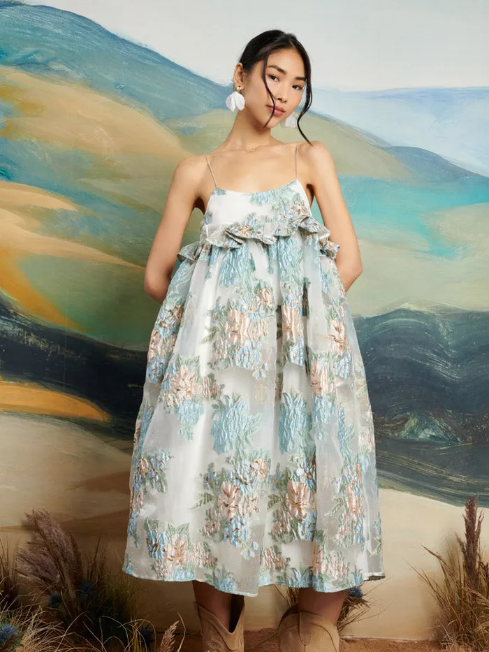 Women DREAM Barn Flower Jacquard Dress White Gold Pale Green Sister Jane Dresses