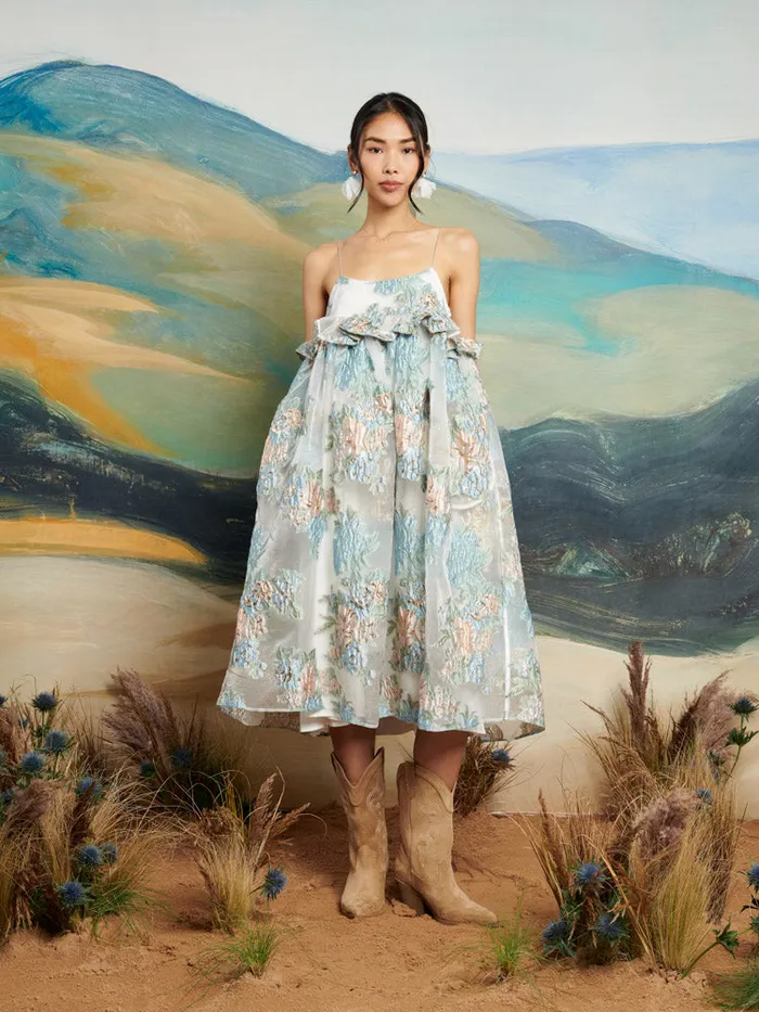 Women DREAM Barn Flower Jacquard Dress White Gold Pale Green Sister Jane Dresses