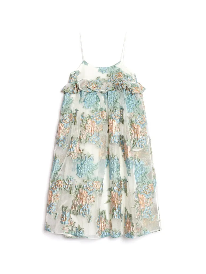 Women DREAM Barn Flower Jacquard Dress White Gold Pale Green Sister Jane Dresses