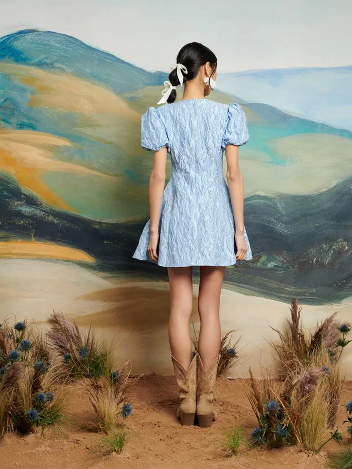 Women DREAM Blue Eyes Jacquard Mini Dress Baby Blue Sister Jane Dresses