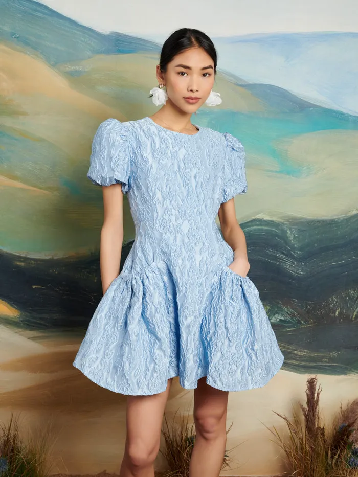 Women DREAM Blue Eyes Jacquard Mini Dress Baby Blue Sister Jane Dresses