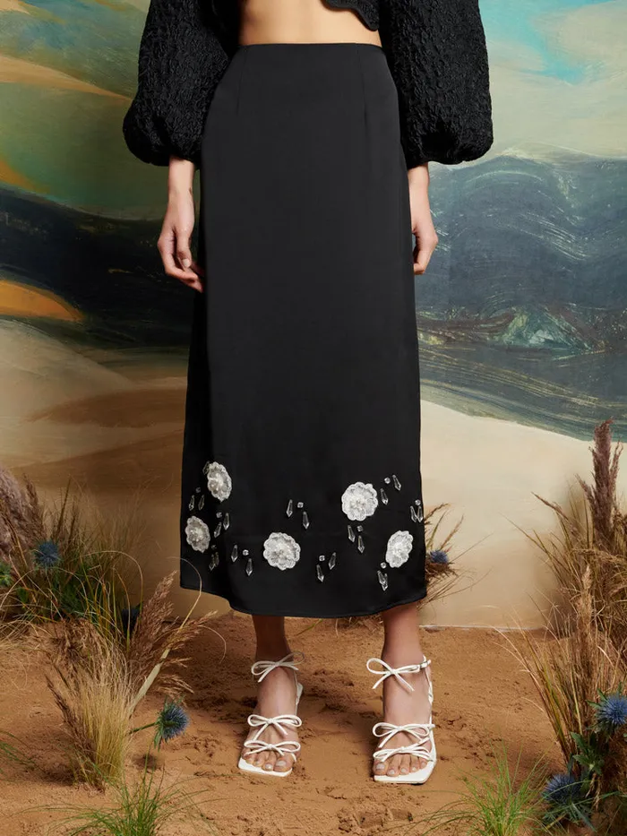 Women DREAM Desert Hearts Midi Skirt Coal Black Sister Jane Bottoms