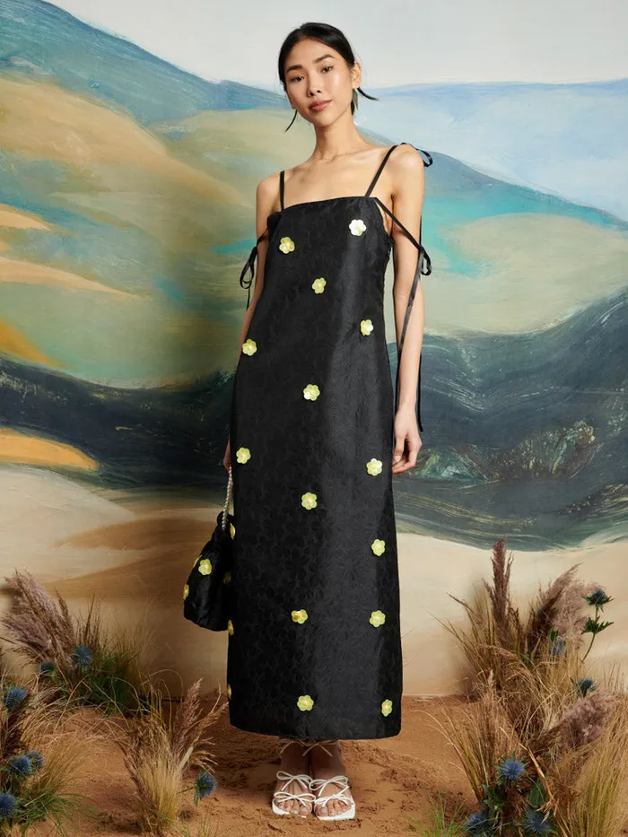Women DREAM Fanciful Flower Midi Dress Coal Black Sister Jane Dresses