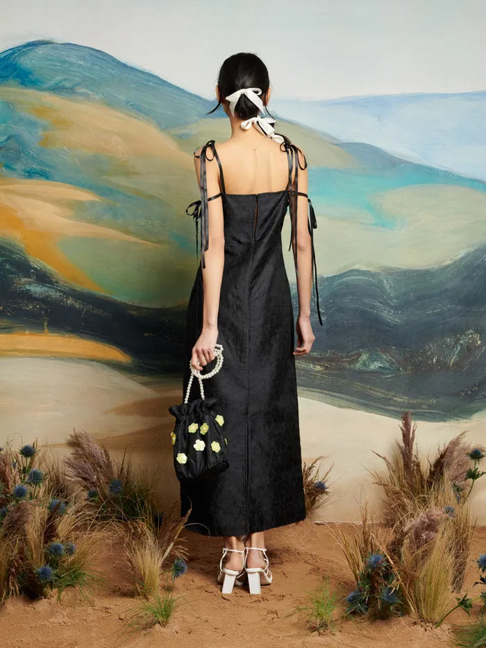 Women DREAM Fanciful Flower Midi Dress Coal Black Sister Jane Dresses