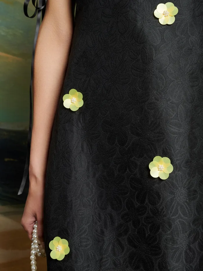 Women DREAM Fanciful Flower Midi Dress Coal Black Sister Jane Dresses