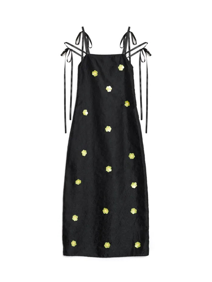 Women DREAM Fanciful Flower Midi Dress Coal Black Sister Jane Dresses