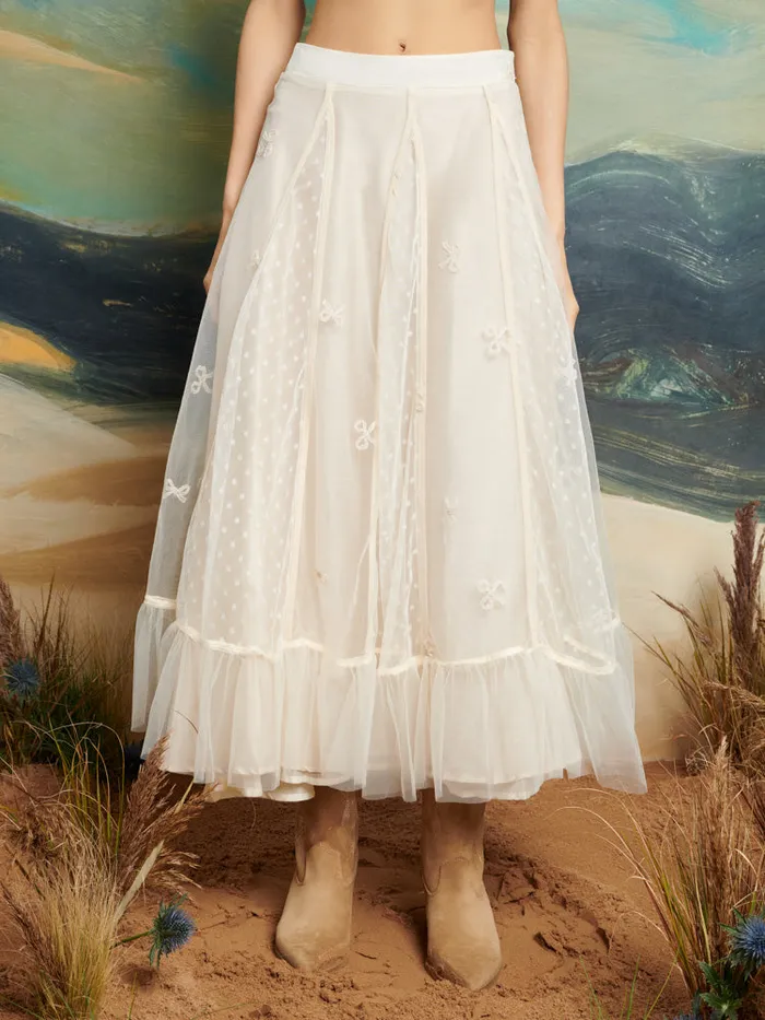 Women DREAM Jolene Tulle Ruffle Midi Skirt Vintage Cream Sister Jane Bottoms
