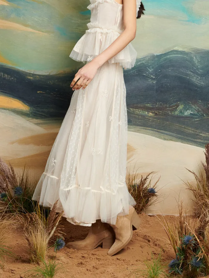 Women DREAM Jolene Tulle Ruffle Midi Skirt Vintage Cream Sister Jane Bottoms