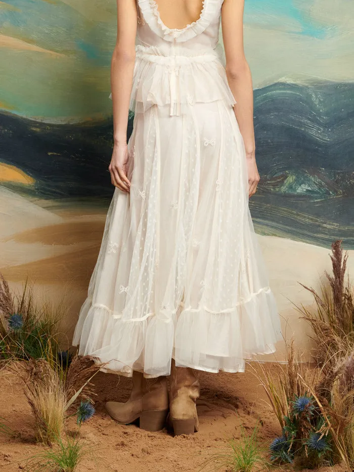 Women DREAM Jolene Tulle Ruffle Midi Skirt Vintage Cream Sister Jane Bottoms