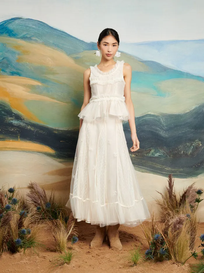 Women DREAM Jolene Tulle Ruffle Midi Skirt Vintage Cream Sister Jane Bottoms