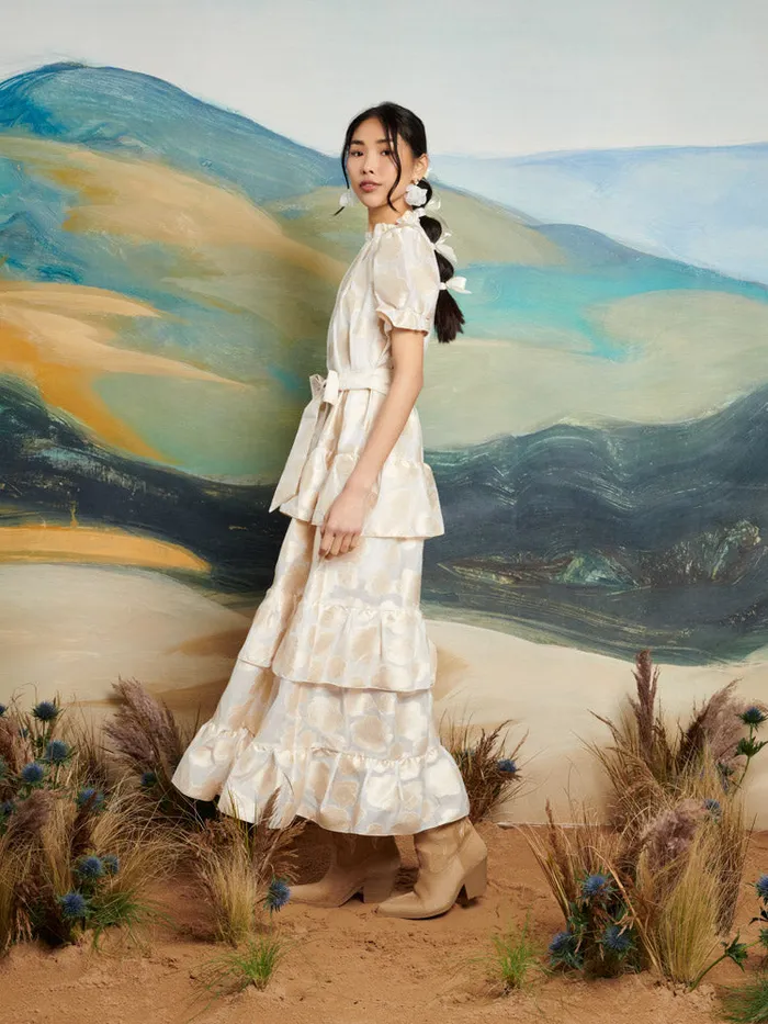 Women DREAM Lasso Jacquard Midi Dress White Gold Sister Jane Dresses
