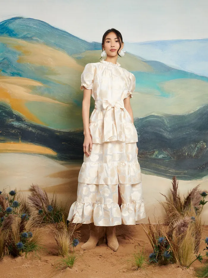 Women DREAM Lasso Jacquard Midi Dress White Gold Sister Jane Dresses