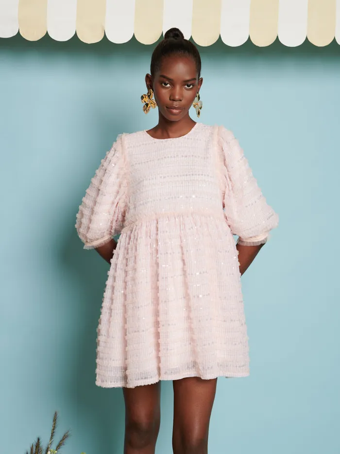 Women DREAM Rhubarb Sequin Mini Dress Baby Pink Sister Jane Dresses