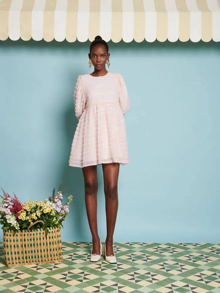 Women DREAM Rhubarb Sequin Mini Dress Baby Pink Sister Jane Dresses