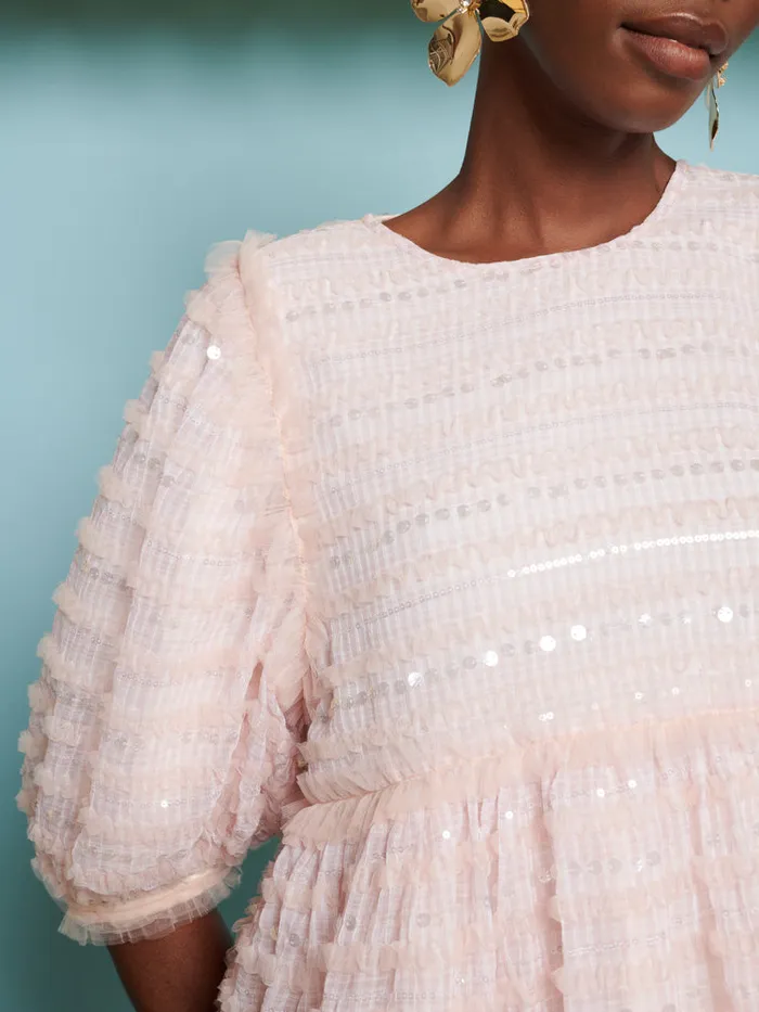 Women DREAM Rhubarb Sequin Mini Dress Baby Pink Sister Jane Dresses